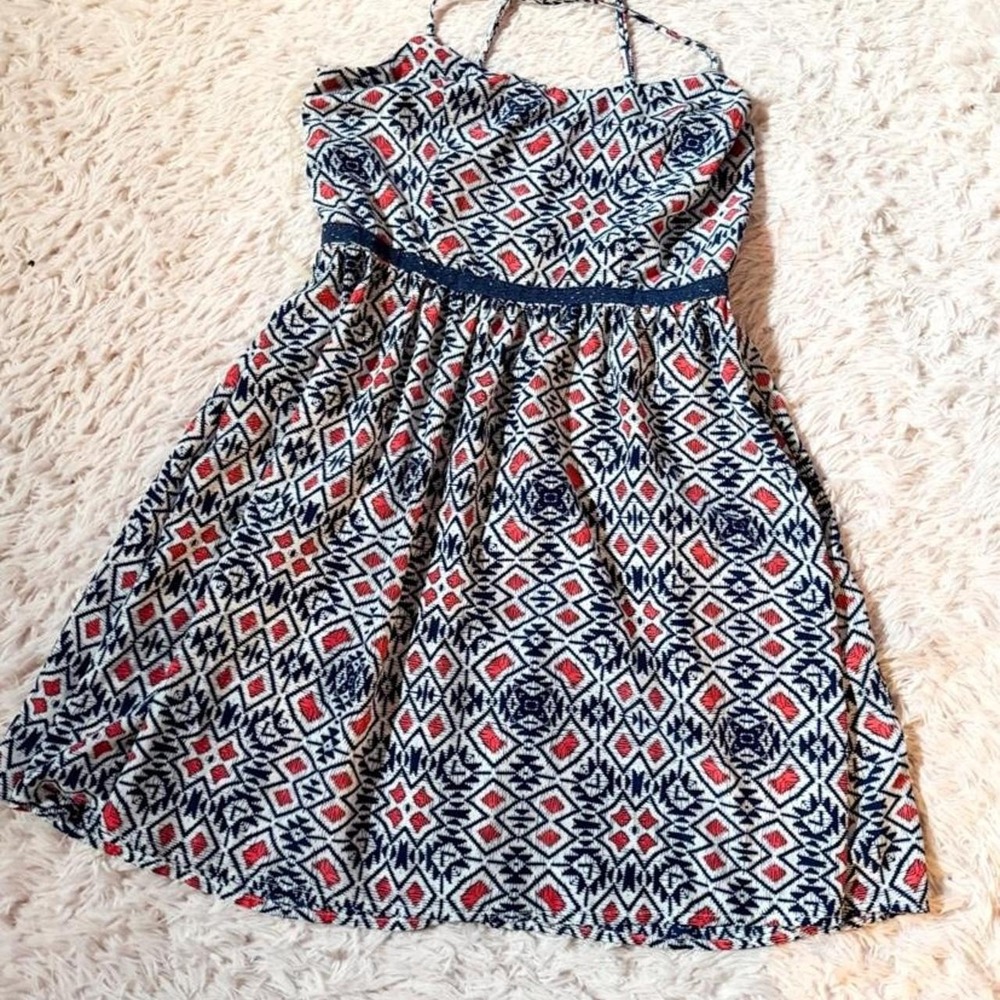 Geometric Tribal Boho Indie Whimsical Smocked Dress Womens L Earthy Country